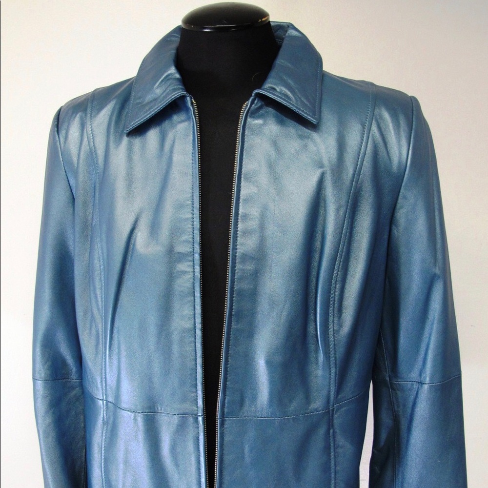 Guillaume - Blue Metallic Leather Jacket